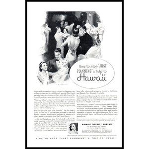 1934 Hawaii Tourist Bureau Hawaiian Vacation Vintage Print Ad Ballroom Wall Art